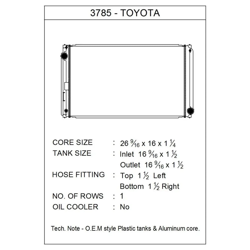 CSF Radiator No Supplier Warranty 3785 - Toyota Rav 16-17 2.5L Cvt Lexus