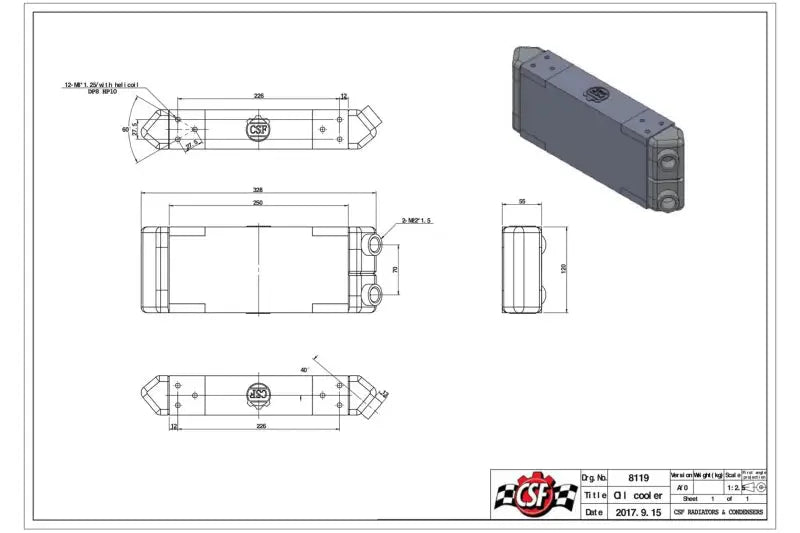 CSF Universal Dual-Pass Oil Cooler - M22 x 1.5 - 13in L 4.75in H 2.16in W - Truck & Automotive