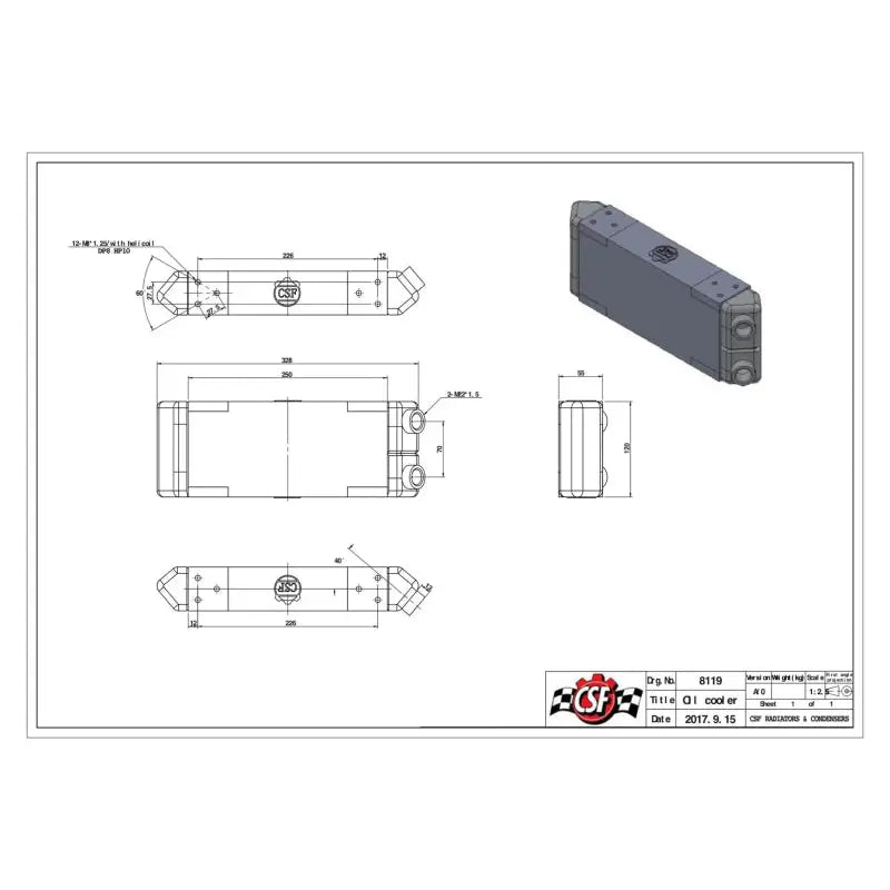 CSF 8119 CSF Universal Dual-Pass Oil Cooler - M22 x 1.5 - 13in L x 4.75in H x 2.16in W