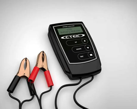 Black CTEK Accessory 12V battery analyzer with red and black alligator clips