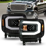ANZO 111513 ANZO 2014-2015 GMC Sierra 1500 Projector Headlights w/ Light Bar Black Housing (Halogen Type)