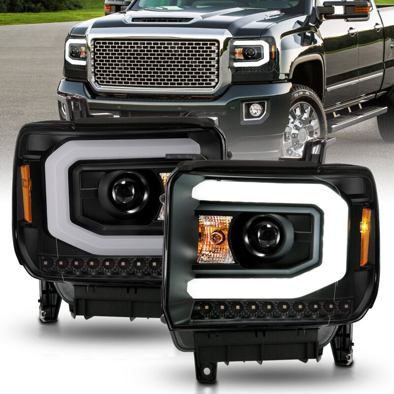 ANZO 111513 ANZO 2014-2015 GMC Sierra 1500 Projector Headlights w/ Light Bar Black Housing (Halogen Type)