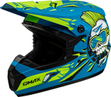 Blue and yellow youth MX 46Y unstable helmet with skull graphic on matte finish