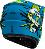Blue and yellow youth mx 46y unstable helmet with skull design for motocross races