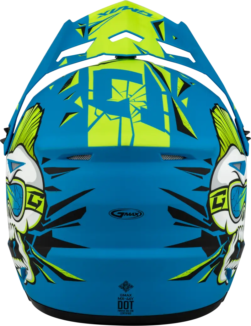Blue and yellow youth MX 46Y unstable helmet for kids, matte blue/green style