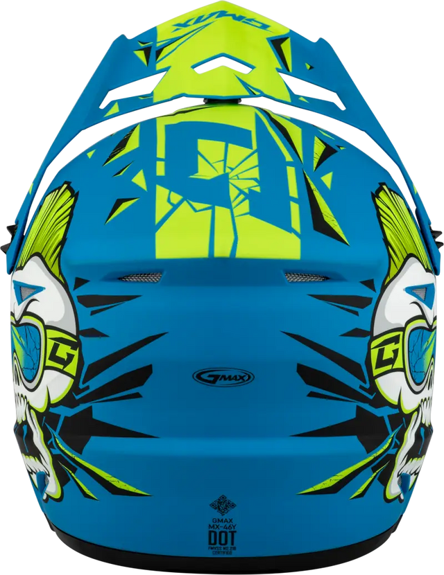Blue and yellow youth MX 46Y unstable helmet for kids, matte blue/green style