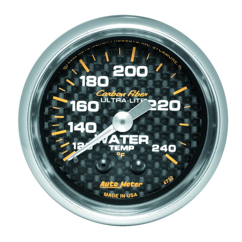AutoMeter 4732 Autometer Carbon Fiber 52mm 120-240 Deg F Mechanical Water Temp Gauge