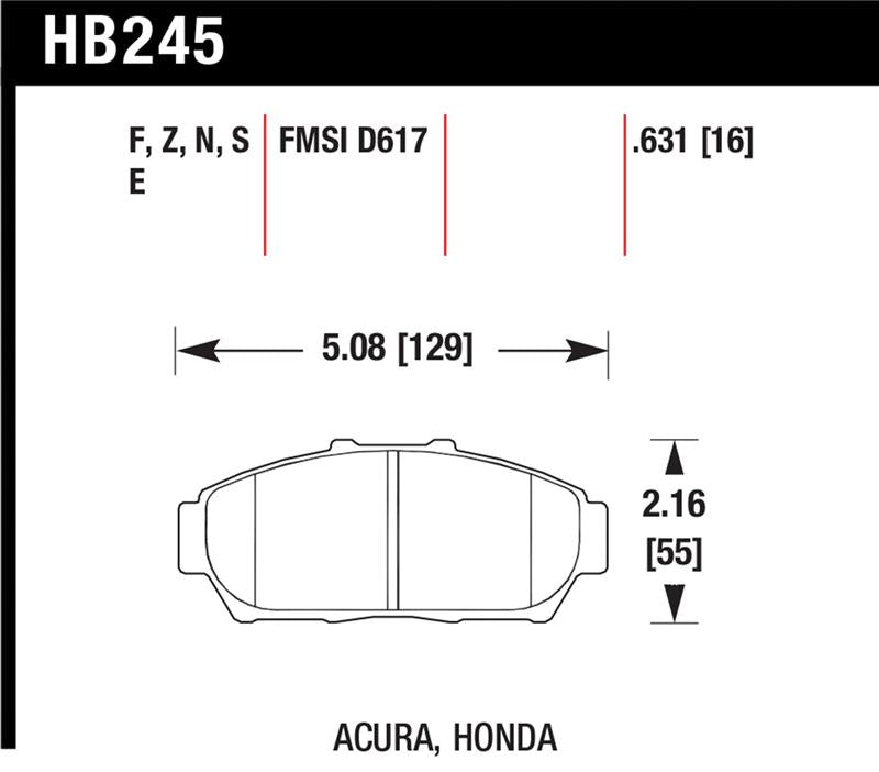 Hawk Performance HB245E.631 Hawk 94-01 Acura Integra (excl Type R) Blue 9012 Race Front Brake Pads