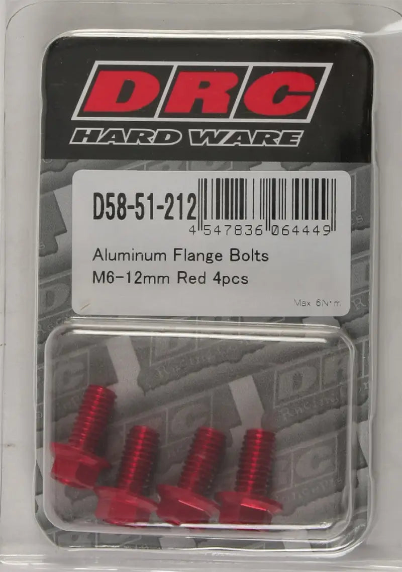 DRC Aluminum Flange Bolts Red M6x12mm 4/Pk for Powersports