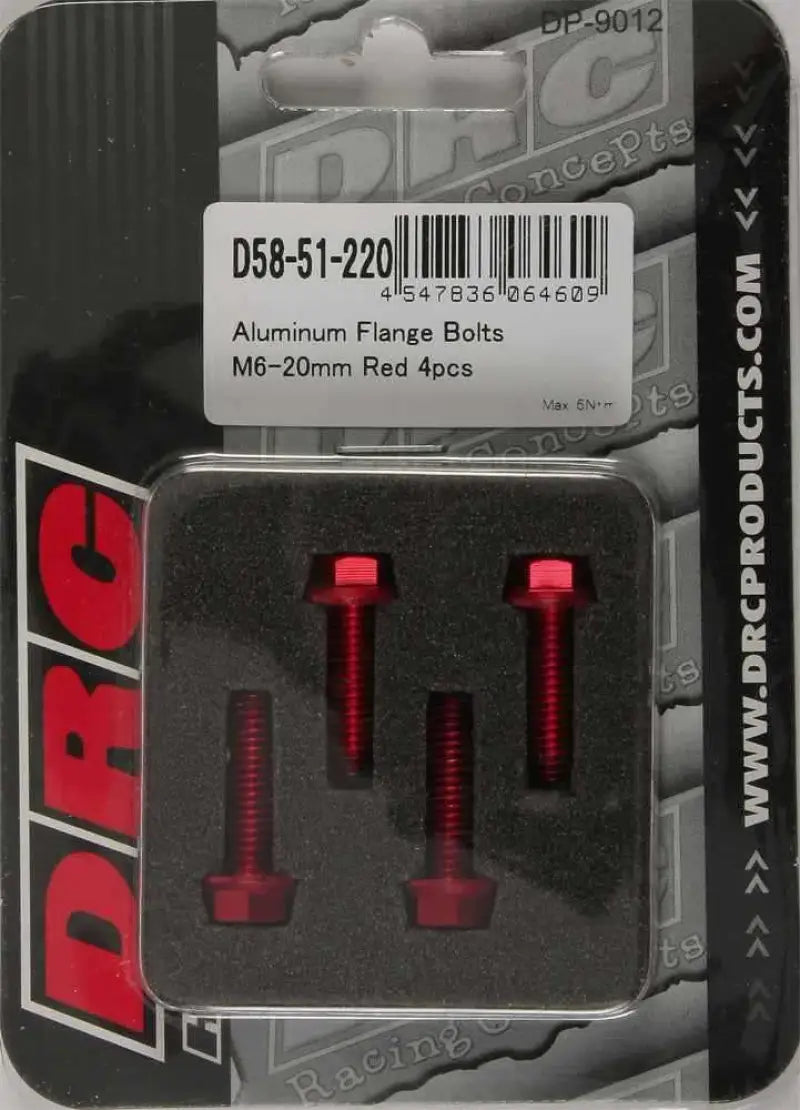 D58-51-220 Aluminum Flange Bolts Red M6x20mm 4/Pk