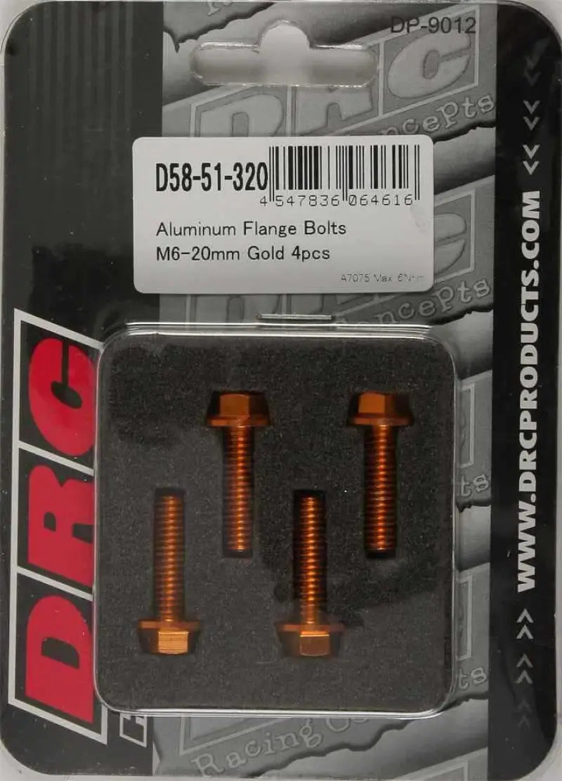 D58-51-320 Aluminum Flange Bolts Gold M6x20mm 4/Pk