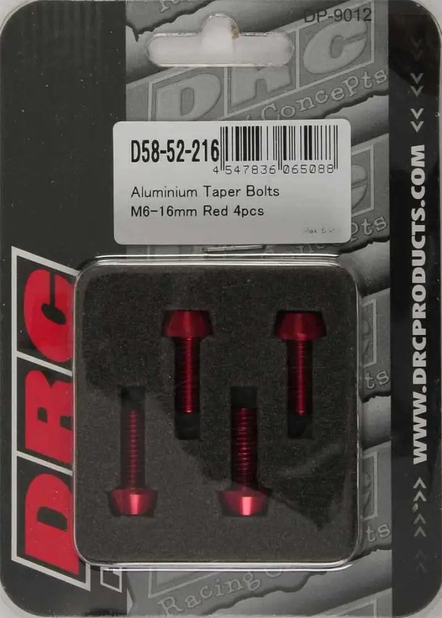 D58-52-216 Aluminum Taper Bolts Red M6x16mm 4/Pk