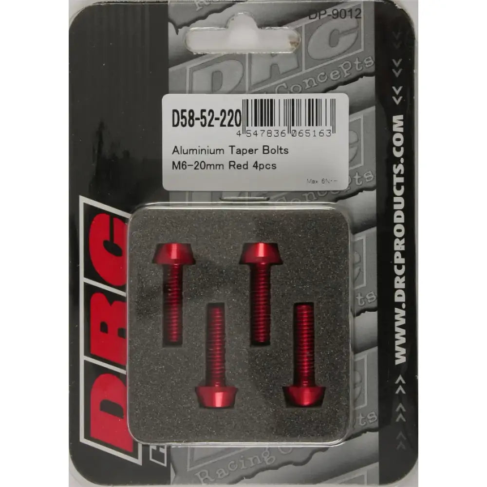 DRC Aluminum Taper Bolts Red M6x20mm 4/Pk for Powersports