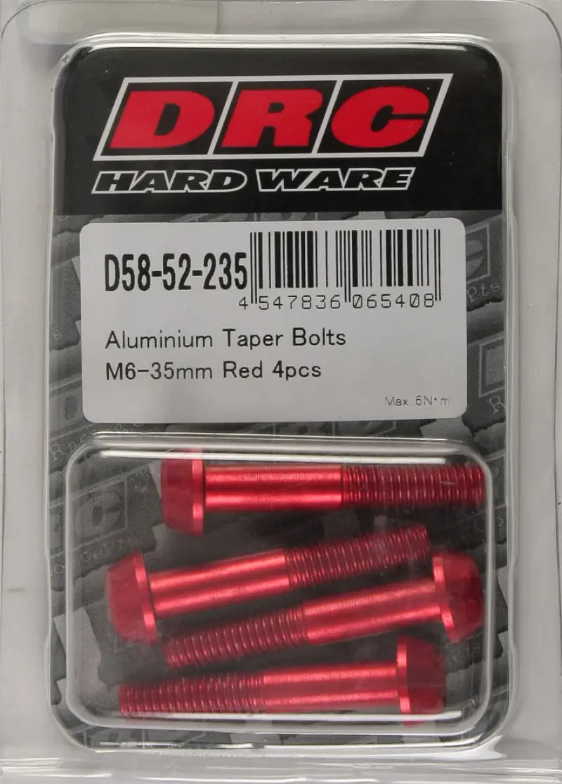 DRC Aluminum Taper Bolts Red M6x35mm 4/Pk for Powersports
