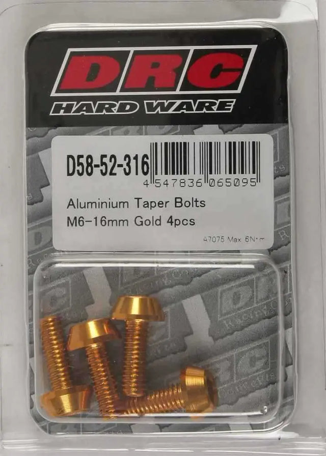 D58-52-316 Aluminum Taper Bolts Gold M6x16mm 4/Pk