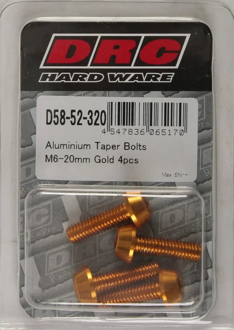 DRC Aluminum Taper Bolts Gold M6x20mm 4/Pk for Powersports