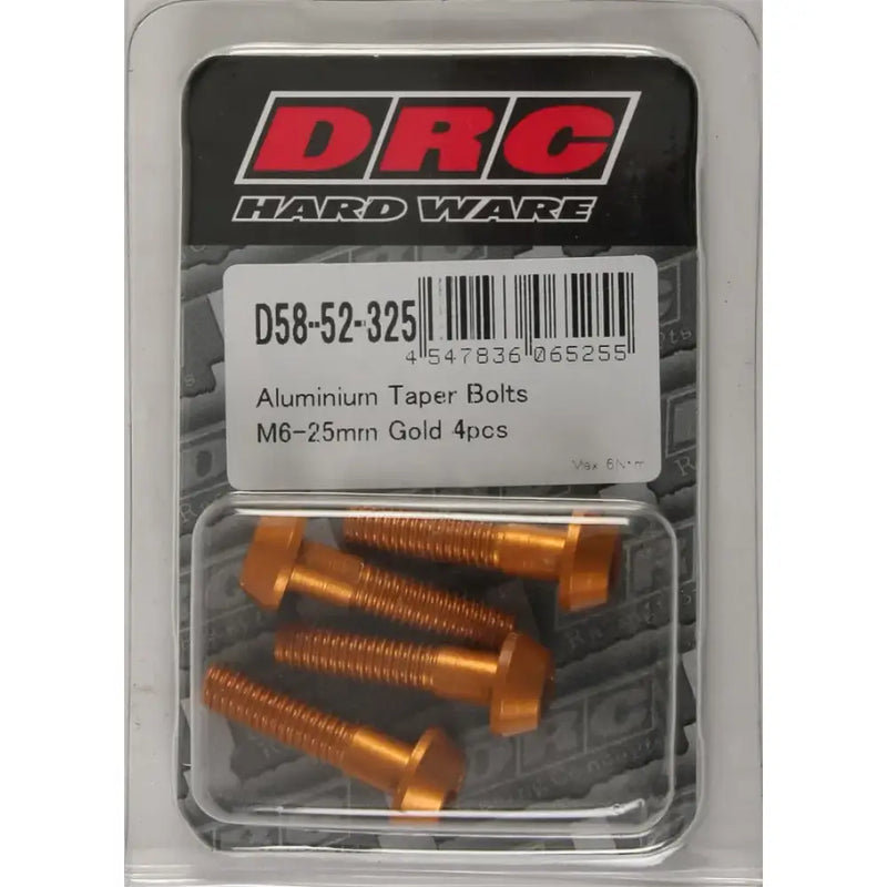 DRC Aluminum Taper Bolts Gold M6x25mm 4/Pk for Powersports