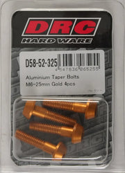 DRC Aluminum Taper Bolts Gold M6x25mm 4/Pk for Powersports