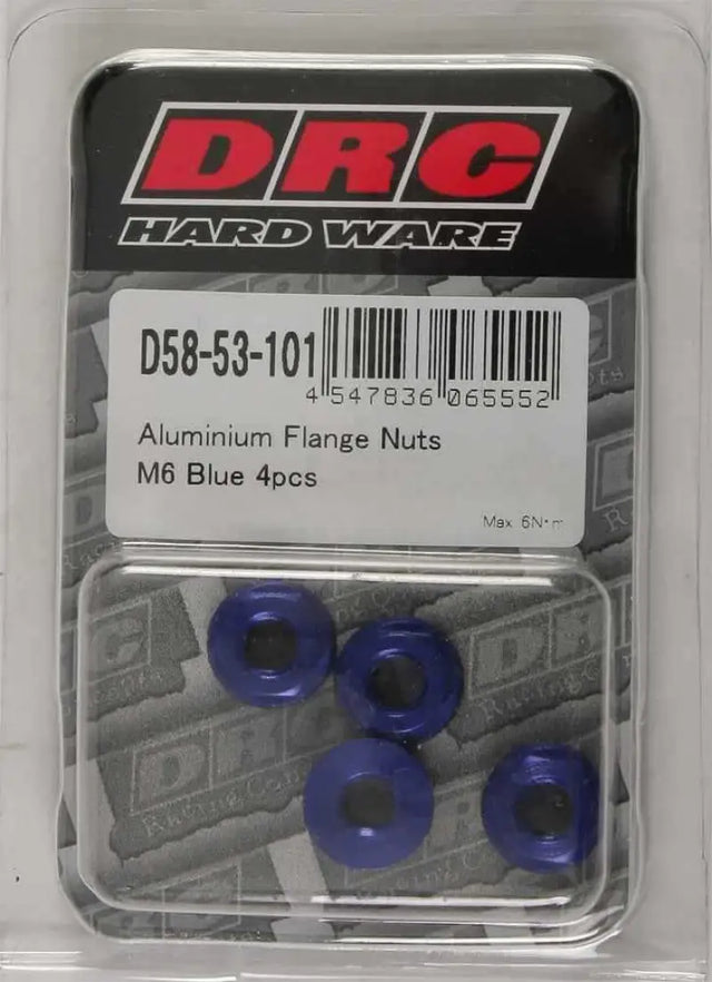 D58-53-101 Aluminum Flange Nuts Blue M6x12mm 4/Pk
