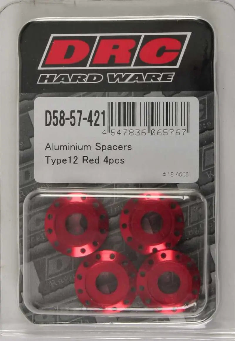 DRC D58-57-421 Aluminum Spacers Type 12 Red M6x12mm 4/Pk