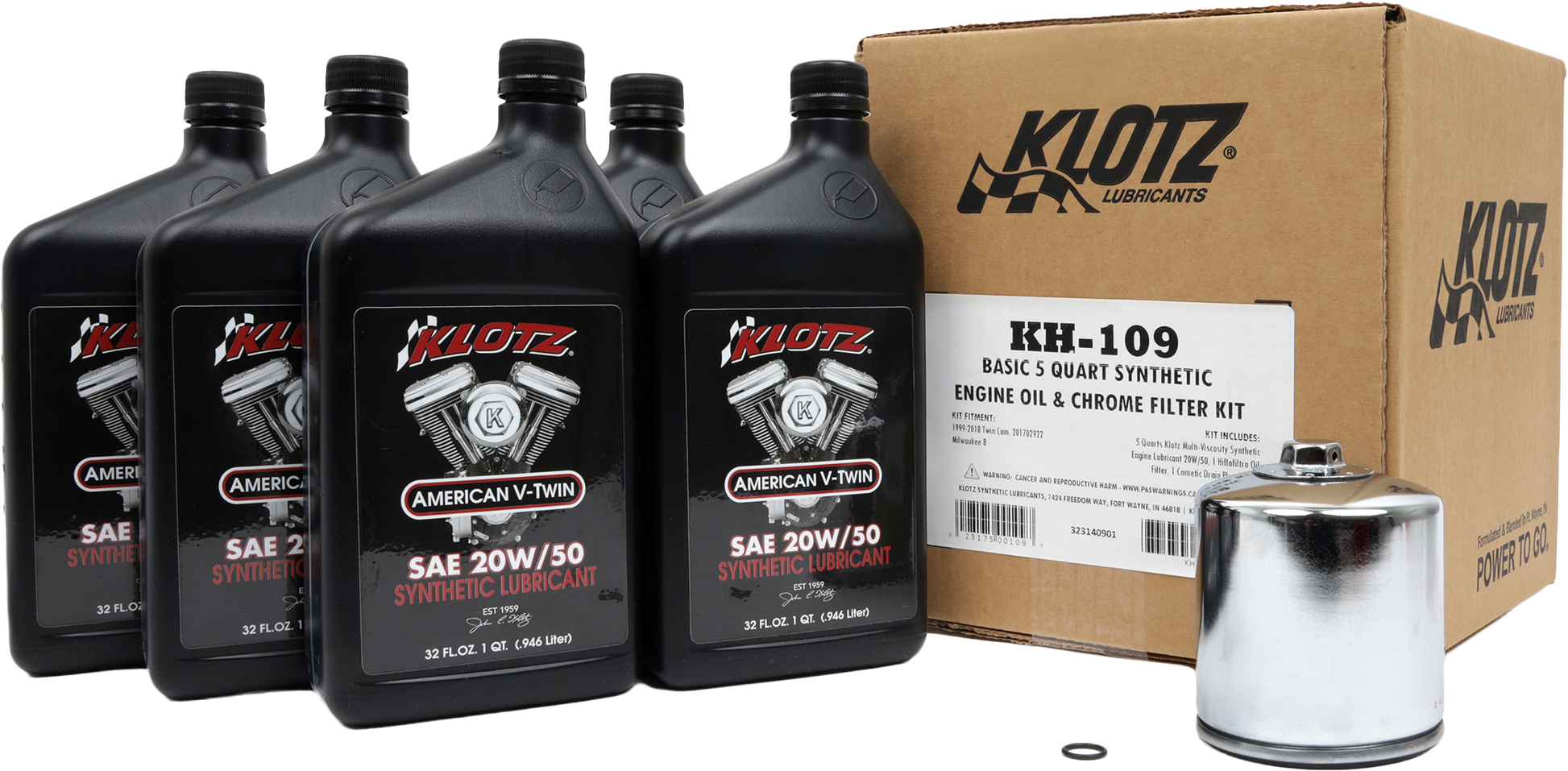 Klotz Basic 5 Quart Synthetic Engine Oil and Chrome Filter Kit Oil Change Kit KH-109 - 5QT