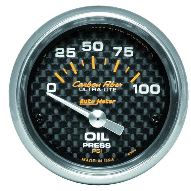 AutoMeter 4727 Autometer Carbon Fiber 52mm 100 PSI Electronic Oil Pressure Gauge