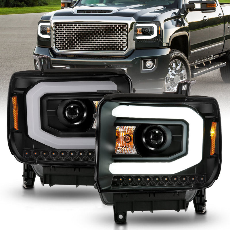 ANZO 111513 ANZO 2014-2015 GMC Sierra 1500 Projector Headlights w/ Light Bar Black Housing (Halogen Type)