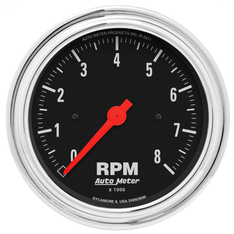 AutoMeter 2499 Autometer Traditional Chrome 3-3/8in 8K RPM In Dash Tachometer