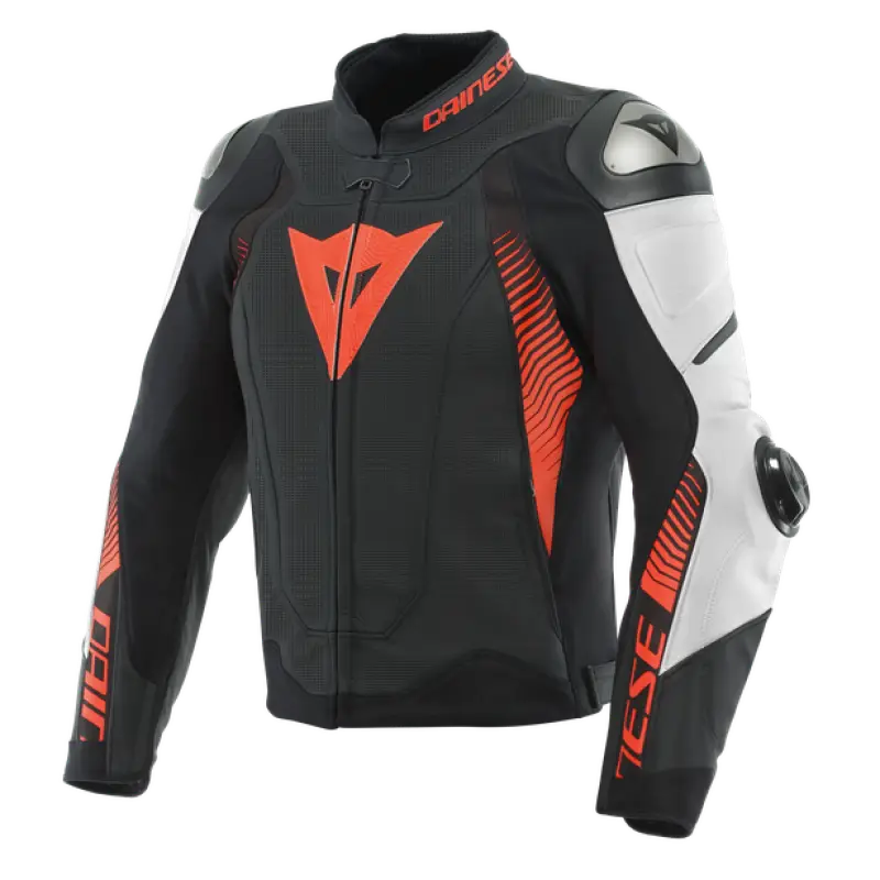 Dainese Super Speed 4 leather Jacket Perforated Matte Black/White/Fluorescent Red Size - 46 - Dainese
