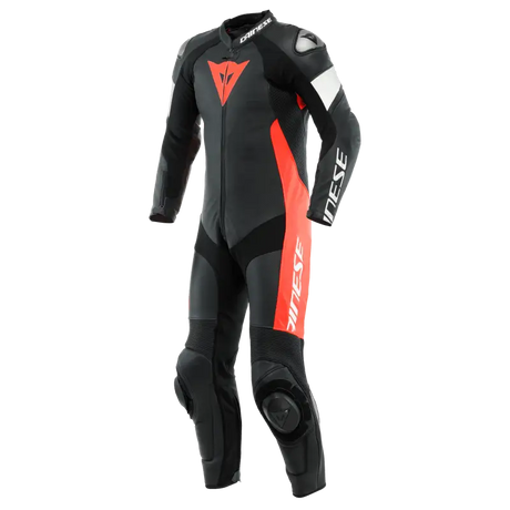 Dainese Tosa 1PC Leather Suit Perforated Black/Fluo-Red/White Size - 48 - RV and Auto Parts