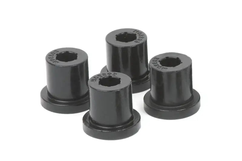 Four black polyurethane shackle bushings for Jeep CJ5 4WD front springs and shackles