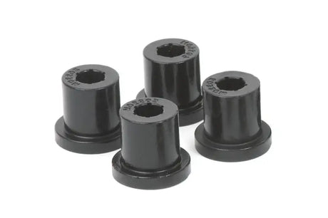 Four black polyurethane shackle bushings for Jeep CJ5 4WD front springs and shackles
