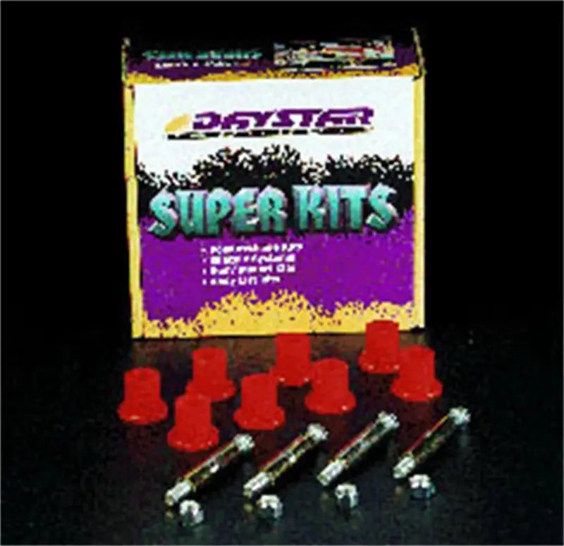 Daystar Jeep CJ5 greasable bolt and bushing kit box with red bushings and metal hardware