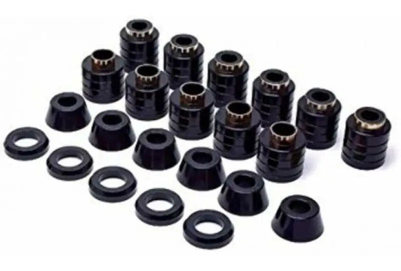 Black polyurethane body mounts and washers for Jeep CJ5 1980-1981 suspension upgrade