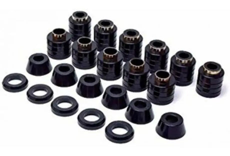 Black polyurethane body mounts and washers for Jeep CJ5 1980-1981 suspension upgrade