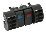 Black triple rocker air vent switch panel with blue and red switches for Jeep Cherokee XJ