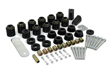 Black rubber bushings and hardware for Jeep Wrangler YJ body lift kit upgrade