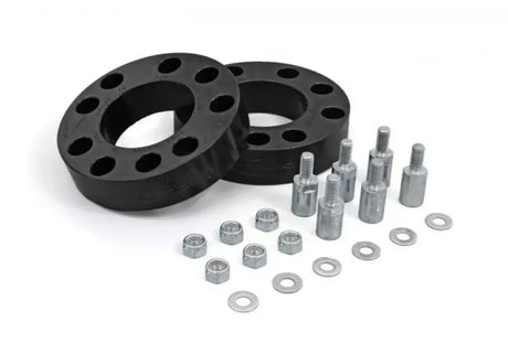 Black wheel spacers with mounting hardware for Chevy Silverado 2in leveling kit front