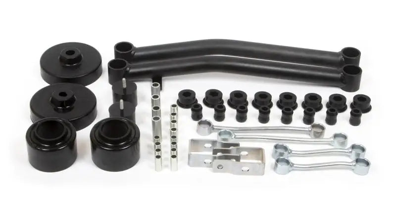 Daystar 2020-2022 Jeep Gladiator JT 2in Lift Kit with black components, including coil spring spacers, control arms, and hardware.