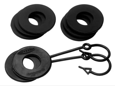 Black rubber washers with hanging loops for Daystar Black Locking D Ring Isolator Pair