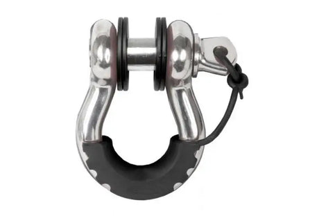 Silver shackle with black protector on Daystar Black Locking D Ring Isolator Pair kit