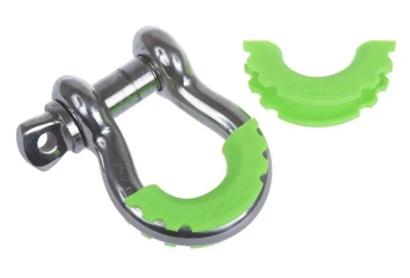 Metal shackle with fluorescent green Daystar D-Ring Shackle isolator pair