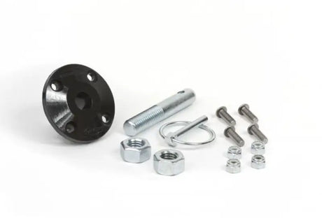 Assorted metal hardware for Daystar Hood Pin Kit Black Including Polyurethane Isolator