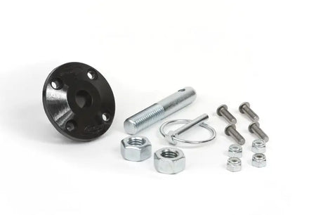 Assorted metal hardware for Daystar Hood Pin Kit Black Single with polyurethane isolator