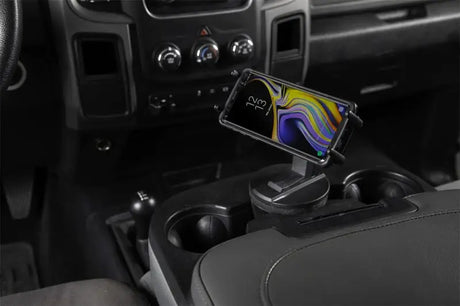 Daystar Universal Hands-Free Phone Grip, black, installed in vehicle cup holder with smartphone, RV, Automotive, Powersports, off-road, marine, exterior, truck accessories, interior, truck bed, rv parts, Truck & Automotive, AVADA - Best Sellers