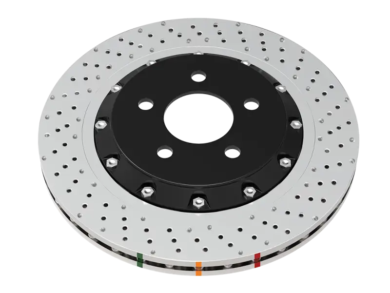 Silver perforated DBA rear brake rotor for Corvette C8 Z51, crossdrill dimple