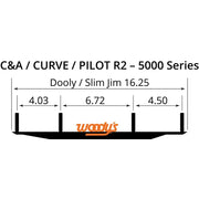 Technical drawing of Dooly carbide runner ski with dimensions for DC4-5000 series