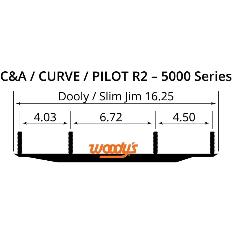 Technical drawing of Dooly carbide runner ski with dimensions for DC4-5000 series