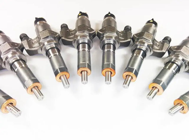 Fuel injectors with metal bodies and nozzles from DDP Duramax LB7 reman injector set