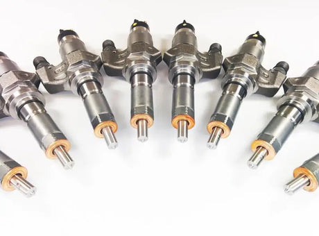 DDP Duramax reman injector set with metallic bodies and copper tips for LB7 engines